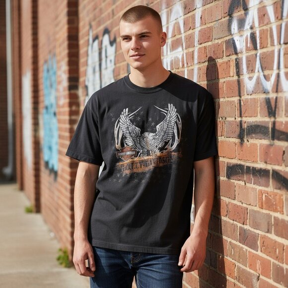 Harley Davidson Men’s T-Shirt Size 2XL Bald Eagle Graphic Onalaska, WI - Picture 1 of 10